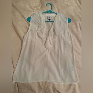 CAbi white ruffle front blouse S